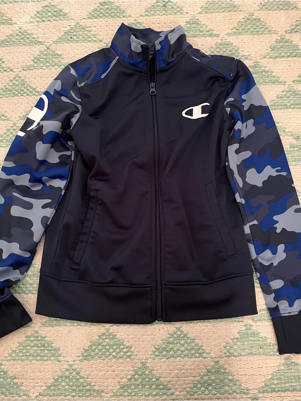 Champion Kids Navy Blue Jacket with Blue Camo Sleeves